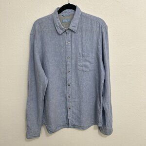 TOSCANO AQUA Patrick Assaraf 100% Linen Shirt Men's Button Front Light Blue Sz L
